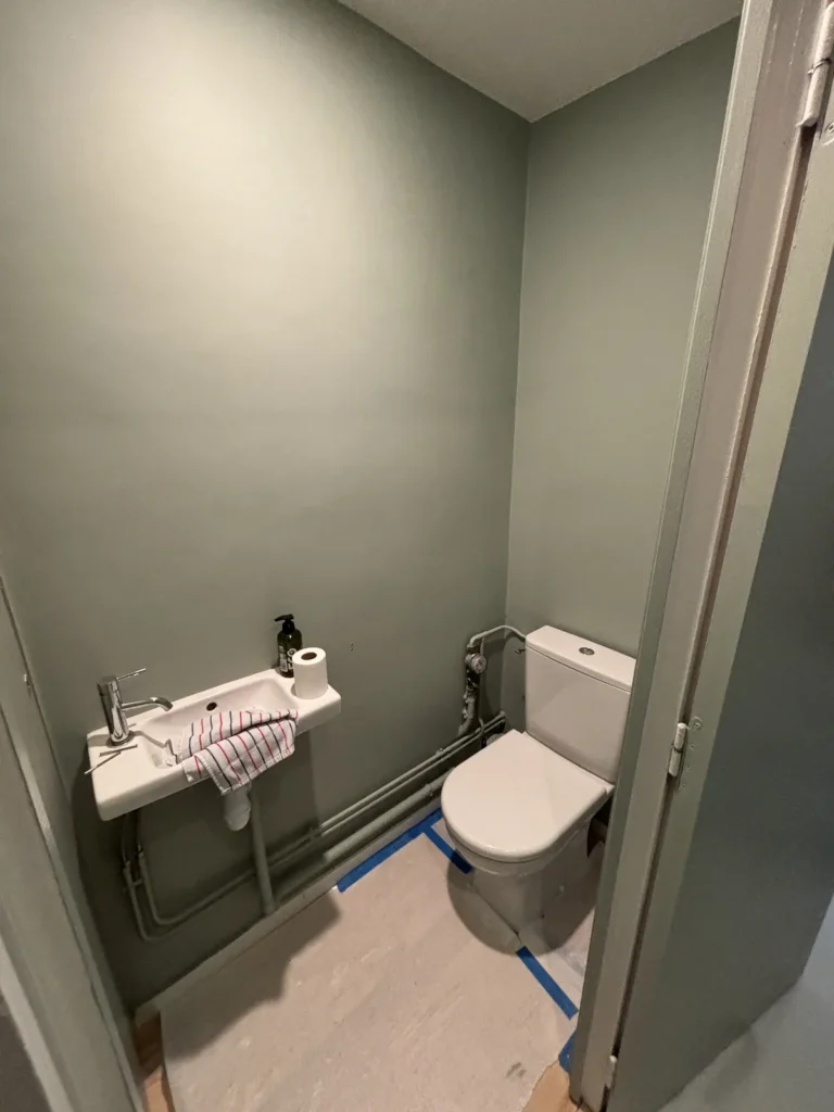 WC avec lave-mains repeints en vert-de-gris par Achille Martin Décoration à Lille
